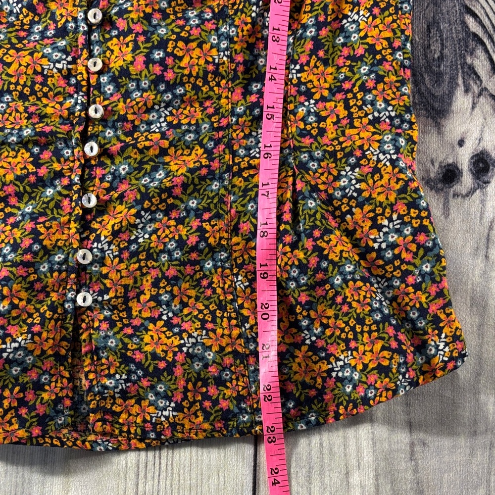Free People Black Floral Button-Front Blouse with Orange & Pink Flowers - Picture 11 of 13